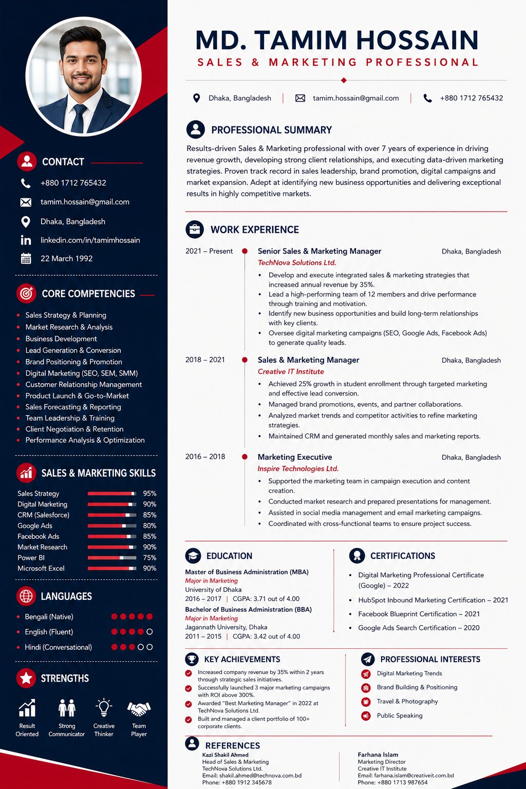Sales & Marketing CV Design